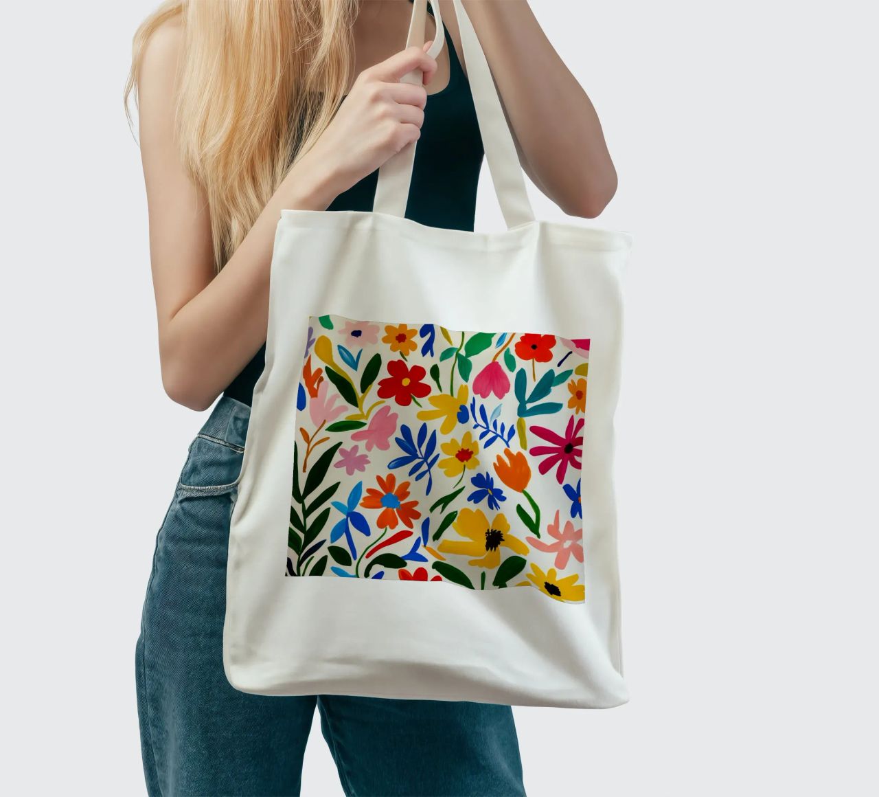 Retro Midcentury Modern Matisse Flower Garden tote bag by Modern Muse