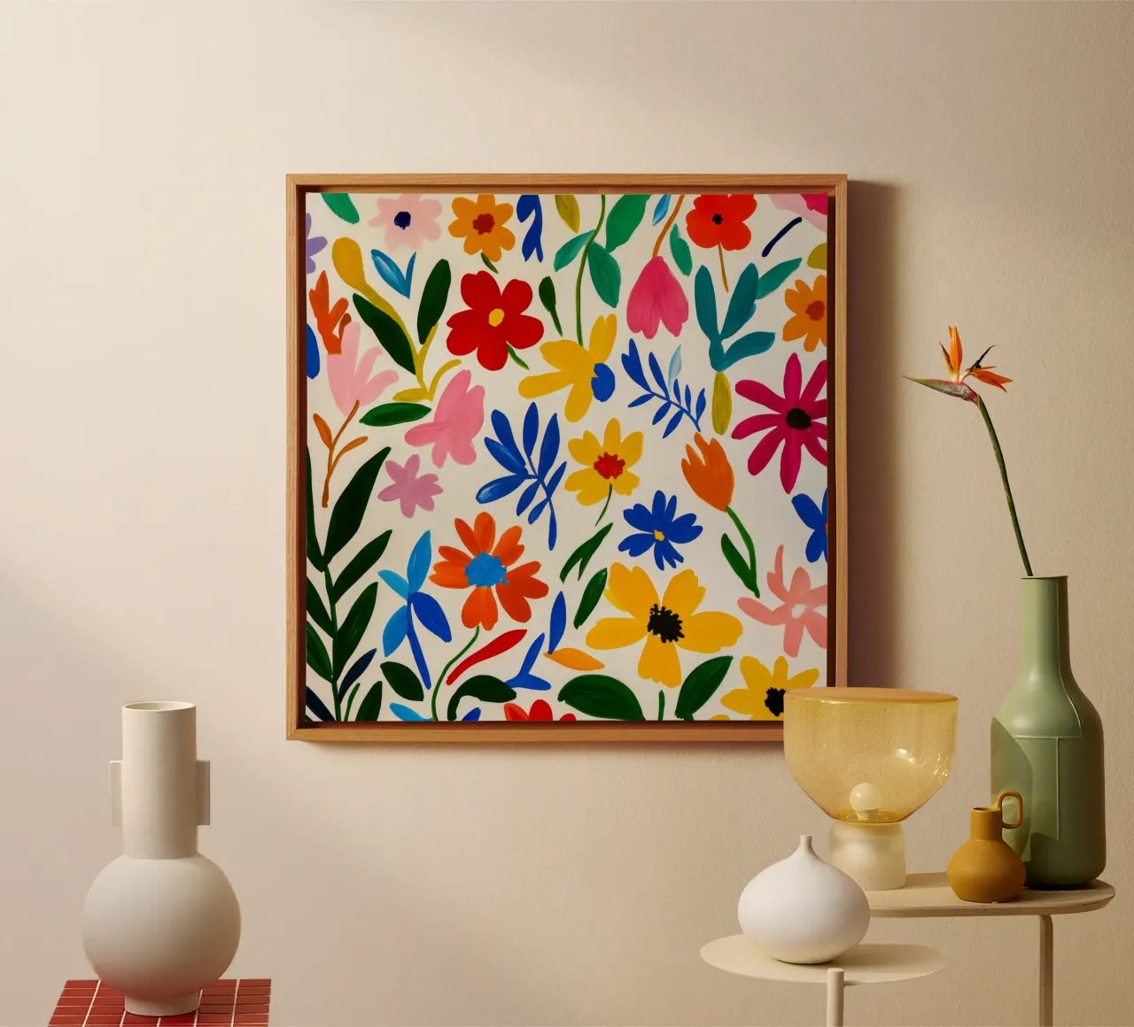 Retro Midcentury Moderne Matisse Bloementuin canvas met Baklijst van Modern Muse