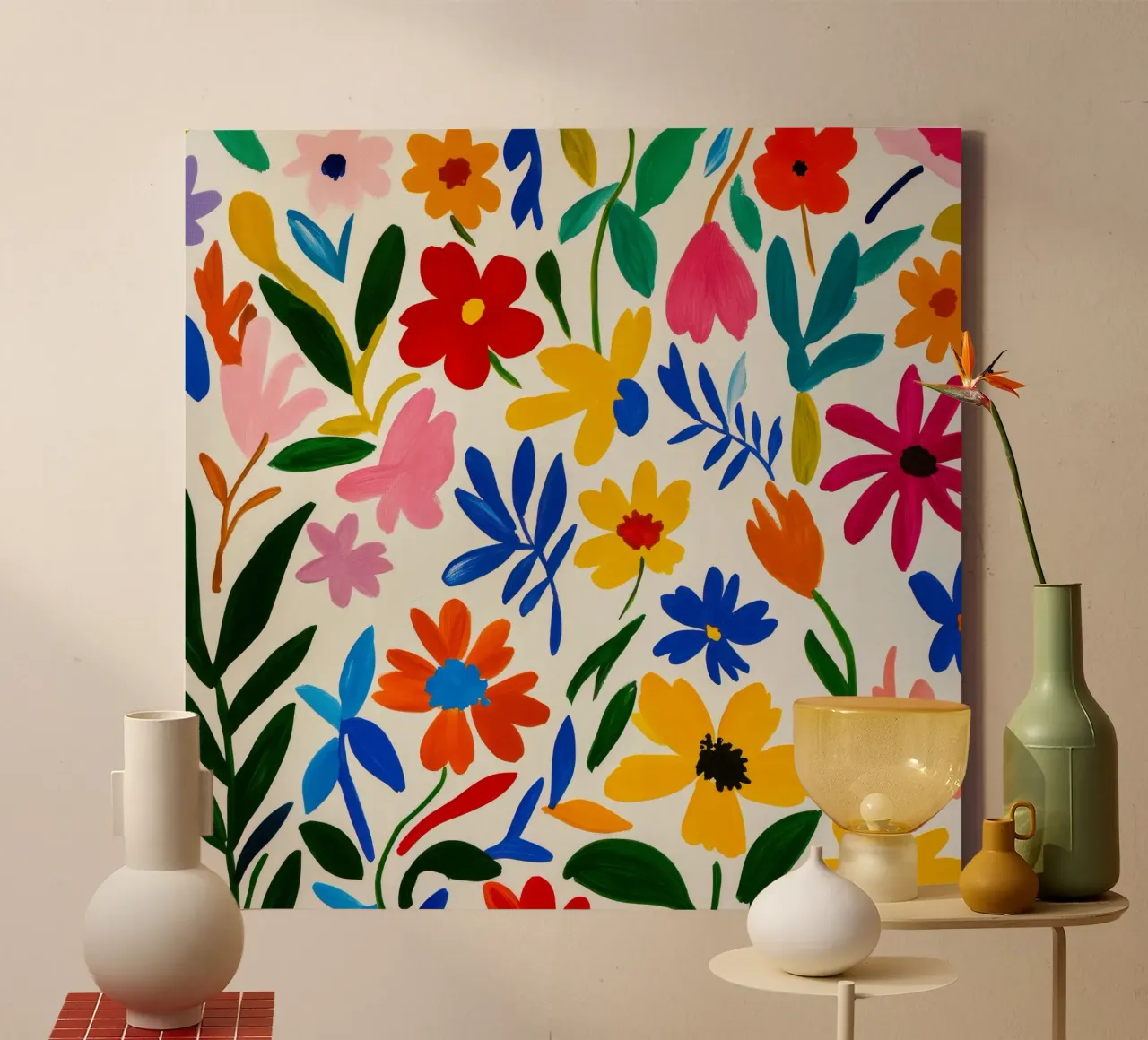 Retro Midcentury Moderne Matisse Bloementuin canvas met Baklijst van Modern Muse