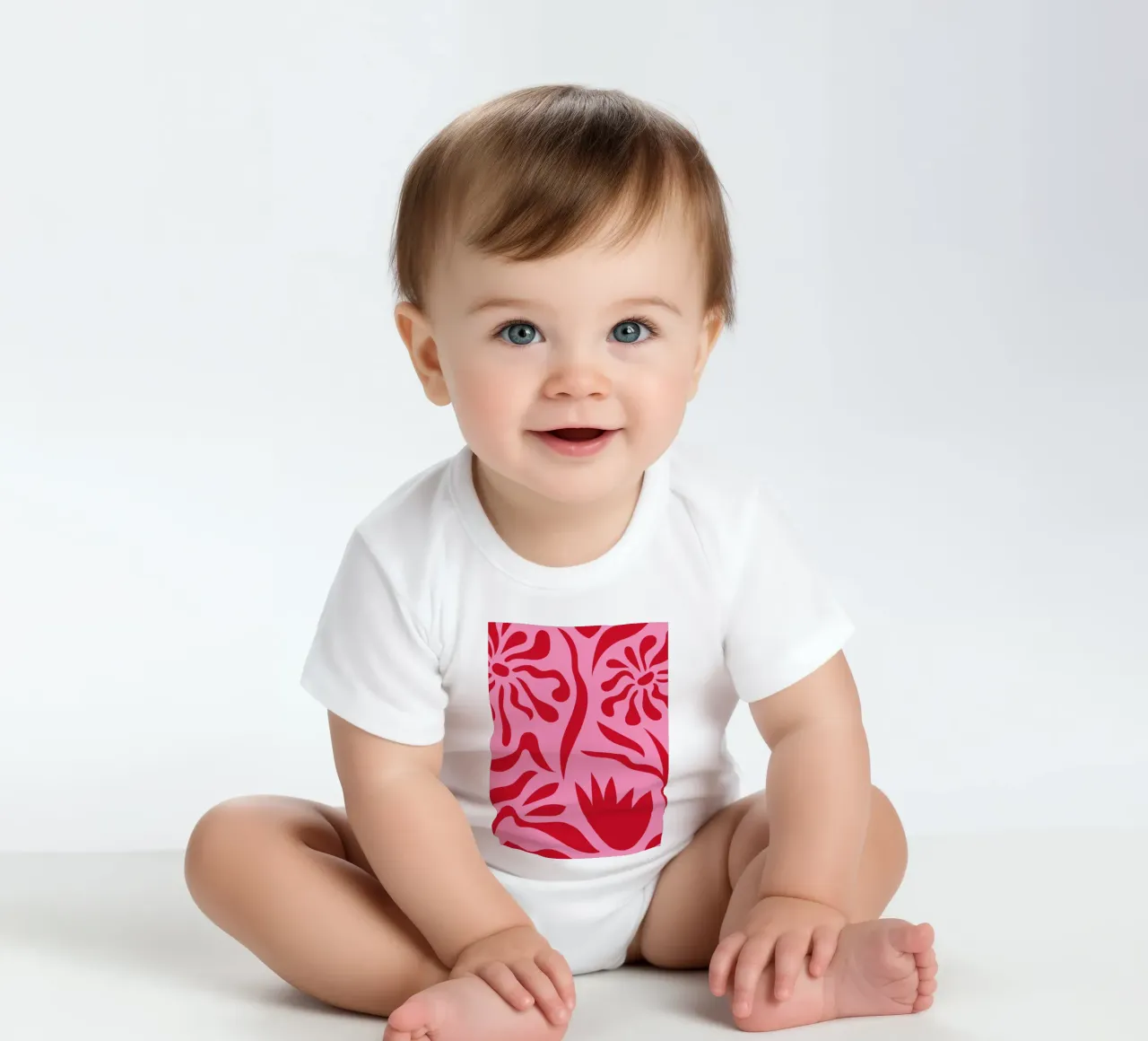 Rosa e rosso floreale body neonato maniche corte da Kim Hubball Studio