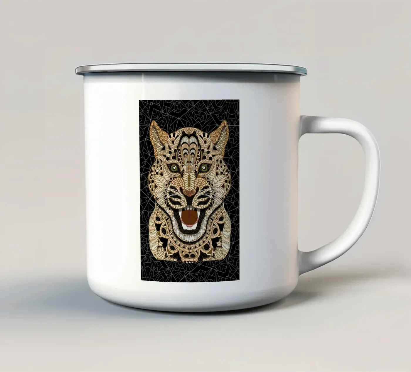 Leopard enamel mug by Angelika Parker