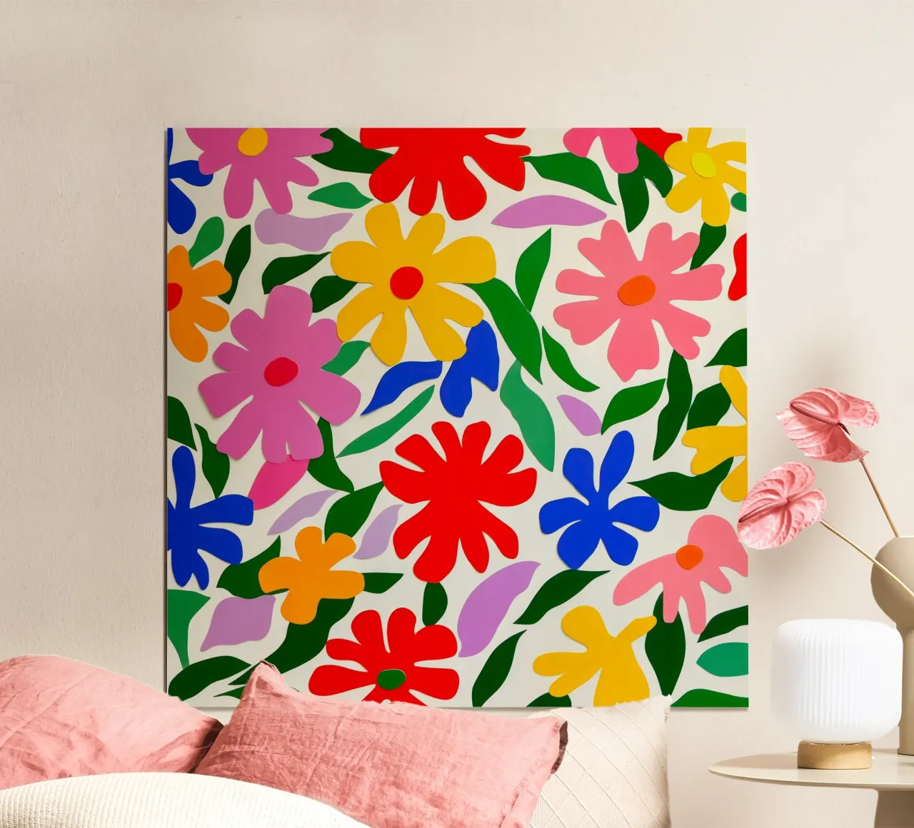 Fleurs colorées découpées dans le style Matisse poster avec cadre en aluminium de Modern Muse
