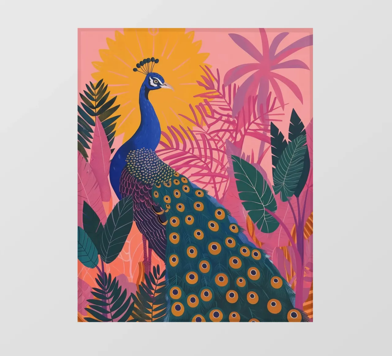 Pavone tra piante tropicali Fiori botanici rosa telo in pvc da Gentle Echoes Art