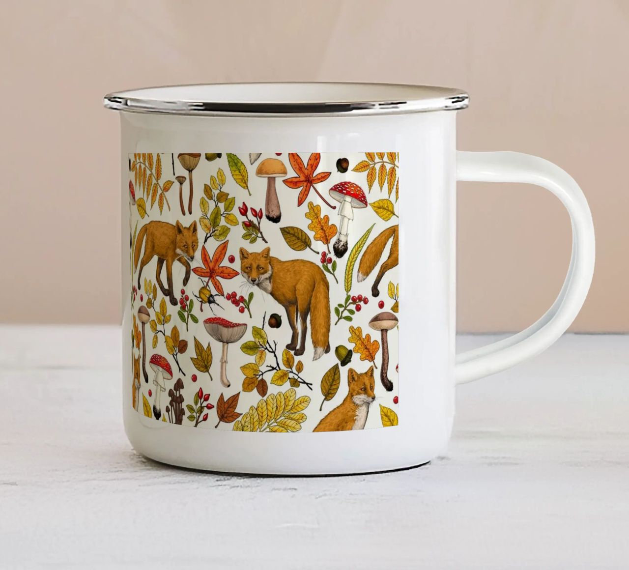 Volpi d'autunno tazza in smalto da Painted Nature
