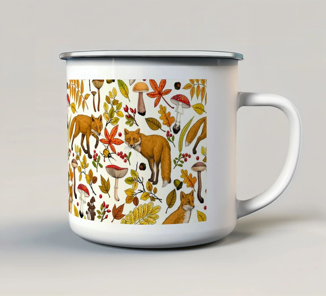 Volpi d'autunno tazza in smalto da Painted Nature