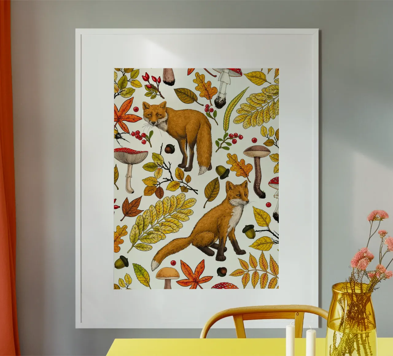 Volpi d'autunno poster con telaio in legno da Painted Nature