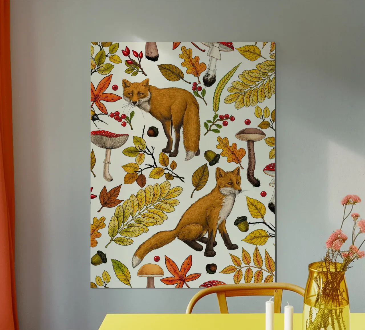 Volpi d'autunno poster con telaio in legno da Painted Nature