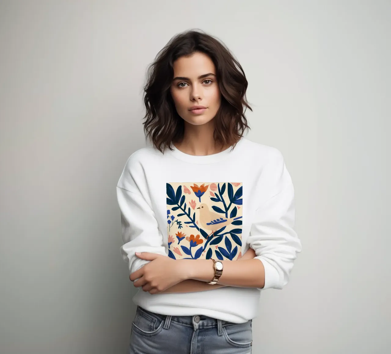 Bianco Piccione Primavera Blu Piante Botaniche Stile Boho Natura felpa da Gentle Echoes Art