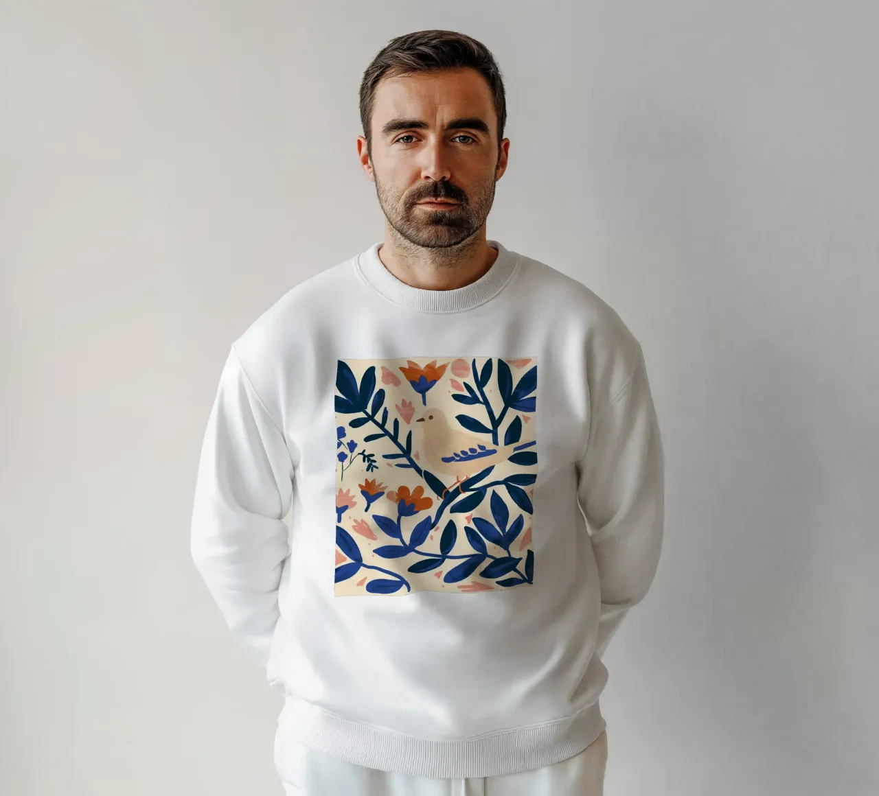 Bianco Piccione Primavera Blu Piante Botaniche Stile Boho Natura felpa da Gentle Echoes Art