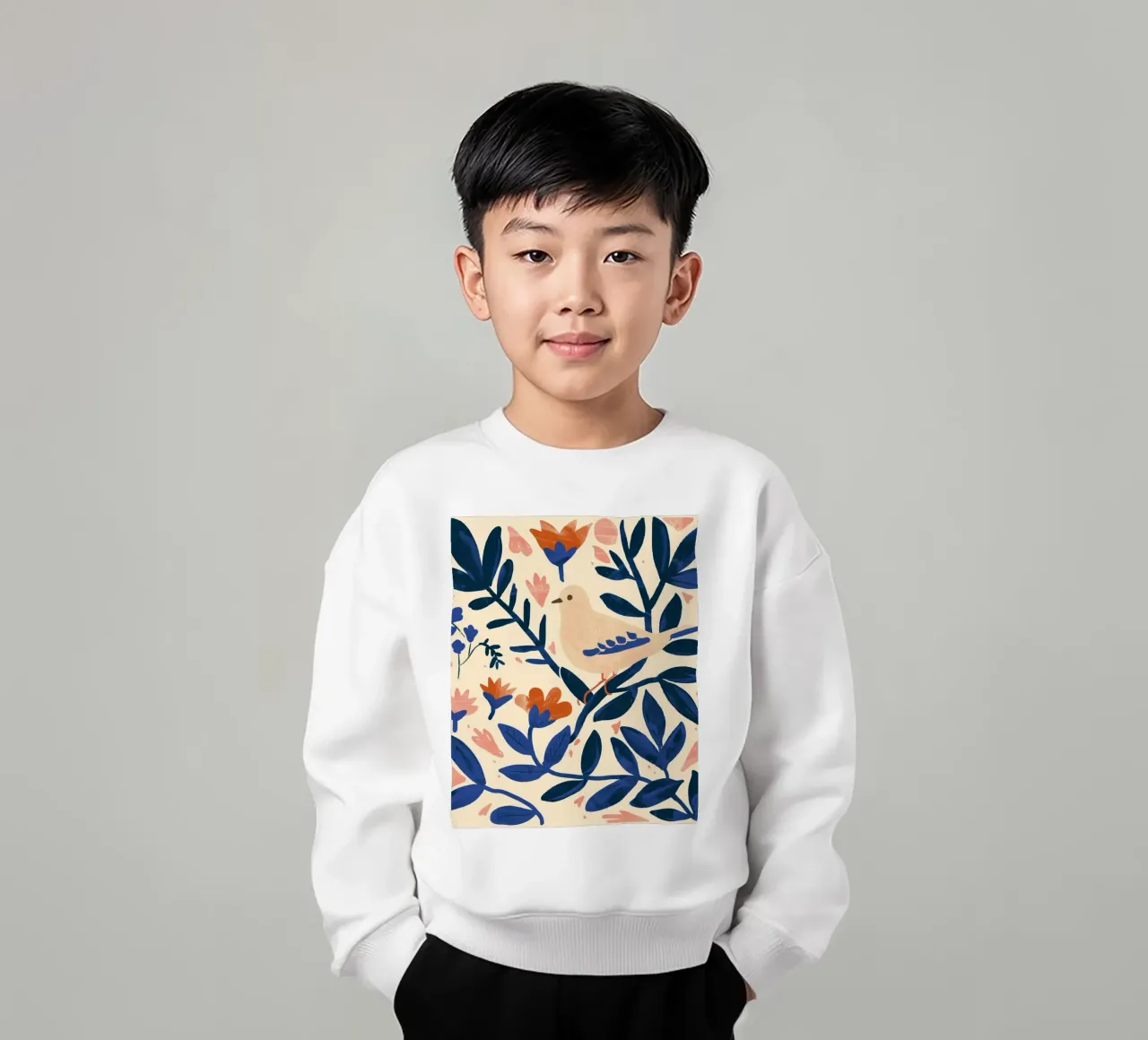 Bianco Piccione Primavera Blu Piante Botaniche Stile Boho Natura felpa bambino da Gentle Echoes Art