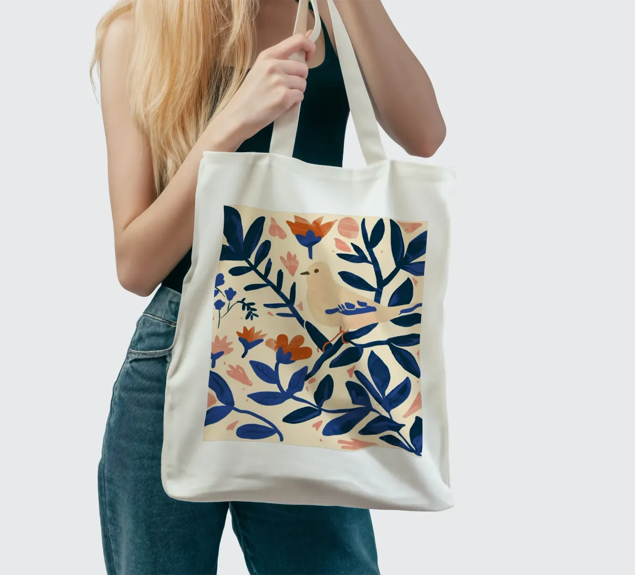 Bianco Piccione Primavera Blu Piante Botaniche Stile Boho Natura borsa in juta da Gentle Echoes Art