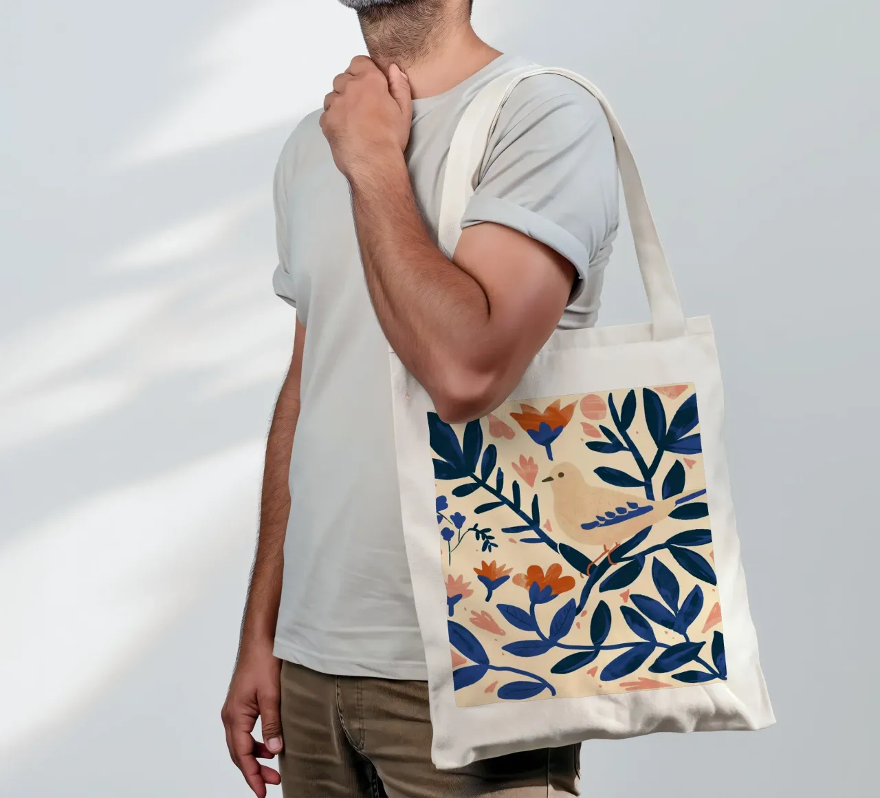Bianco Piccione Primavera Blu Piante Botaniche Stile Boho Natura borsa in juta da Gentle Echoes Art