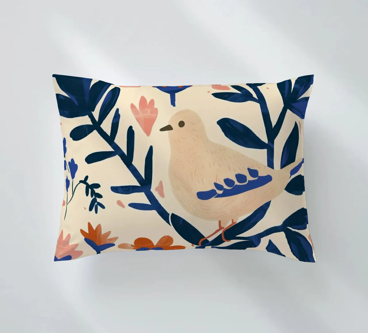 Bianco Piccione Primavera Blu Piante Botaniche Stile Boho Natura cuscino da Gentle Echoes Art
