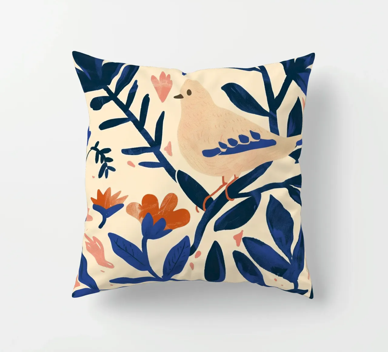 Bianco Piccione Primavera Blu Piante Botaniche Stile Boho Natura cuscino da Gentle Echoes Art