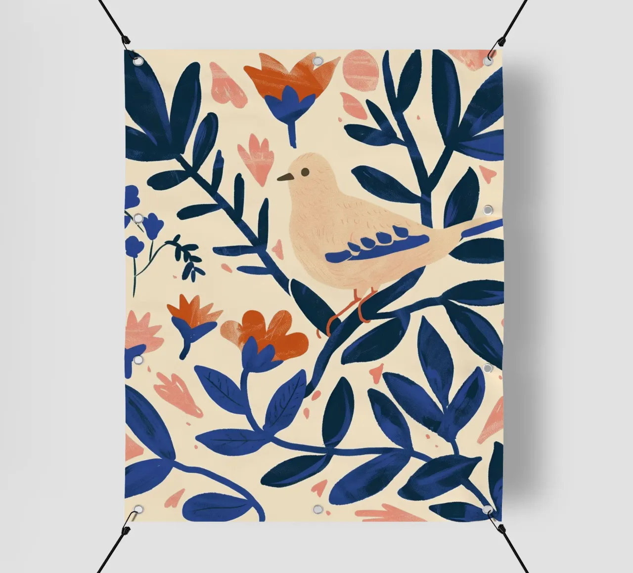 Bianco Piccione Primavera Blu Piante Botaniche Stile Boho Natura telo in pvc da Gentle Echoes Art
