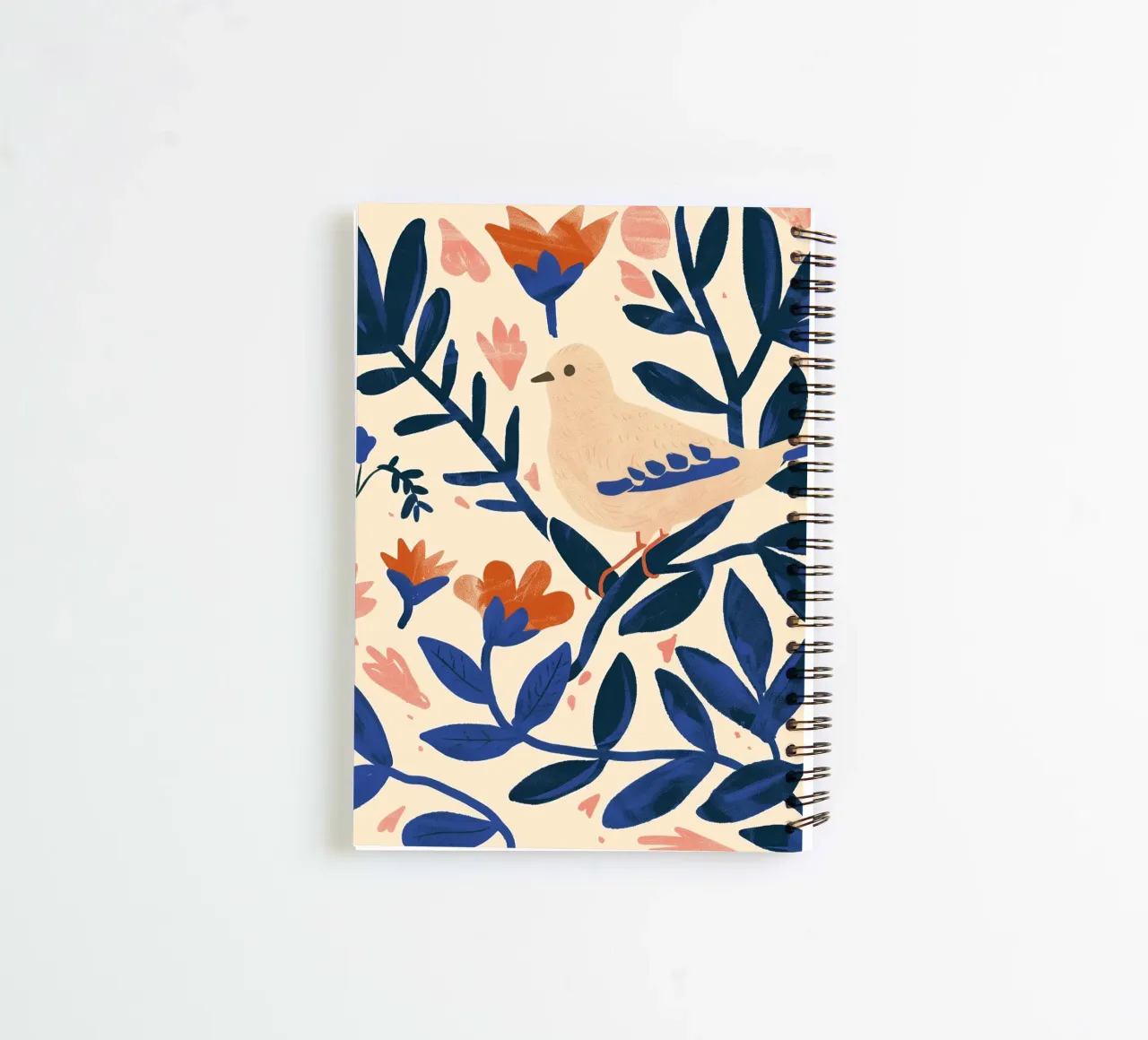 White Pigeon Spring Blue Botanical Plants Boho Style Nature spiral notebook by Gentle Echoes Art