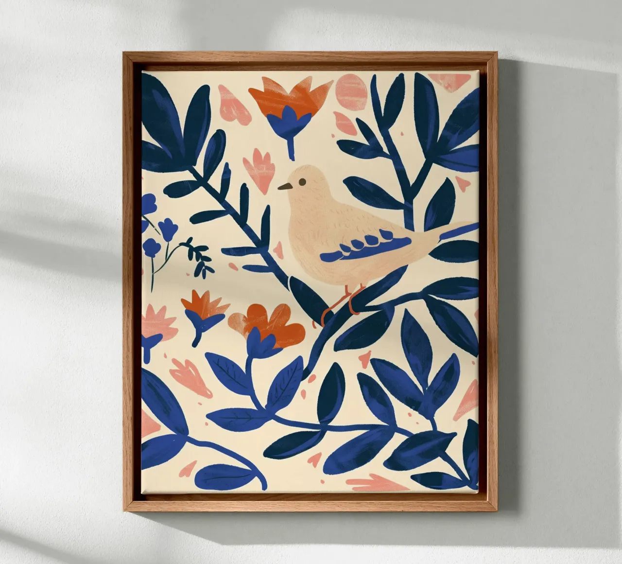 Bianco Piccione Primavera Blu Piante Botaniche Stile Boho Natura tela con Cornice a cassetta da Gentle Echoes Art