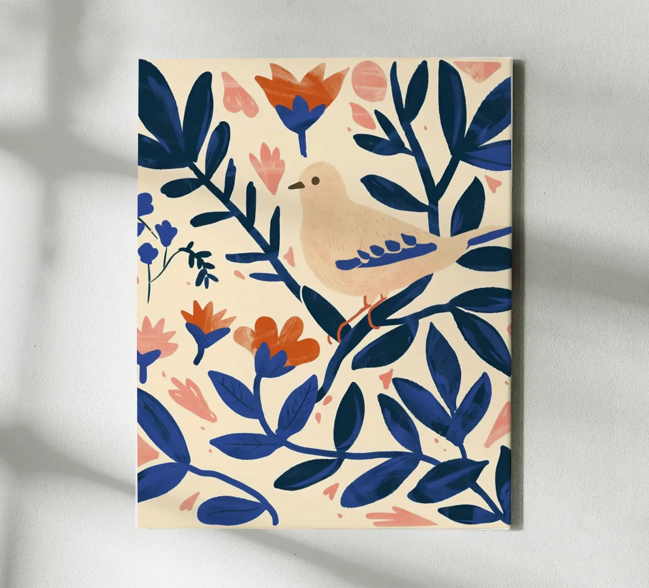 Bianco Piccione Primavera Blu Piante Botaniche Stile Boho Natura tela con Cornice a cassetta da Gentle Echoes Art