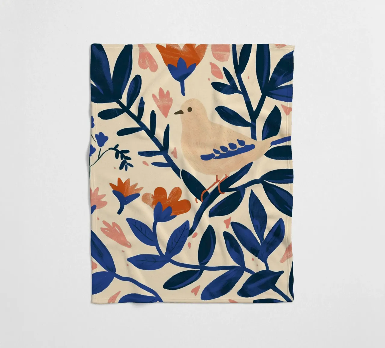 Bianco Piccione Primavera Blu Piante Botaniche Stile Boho Natura coperta in pile da Gentle Echoes Art
