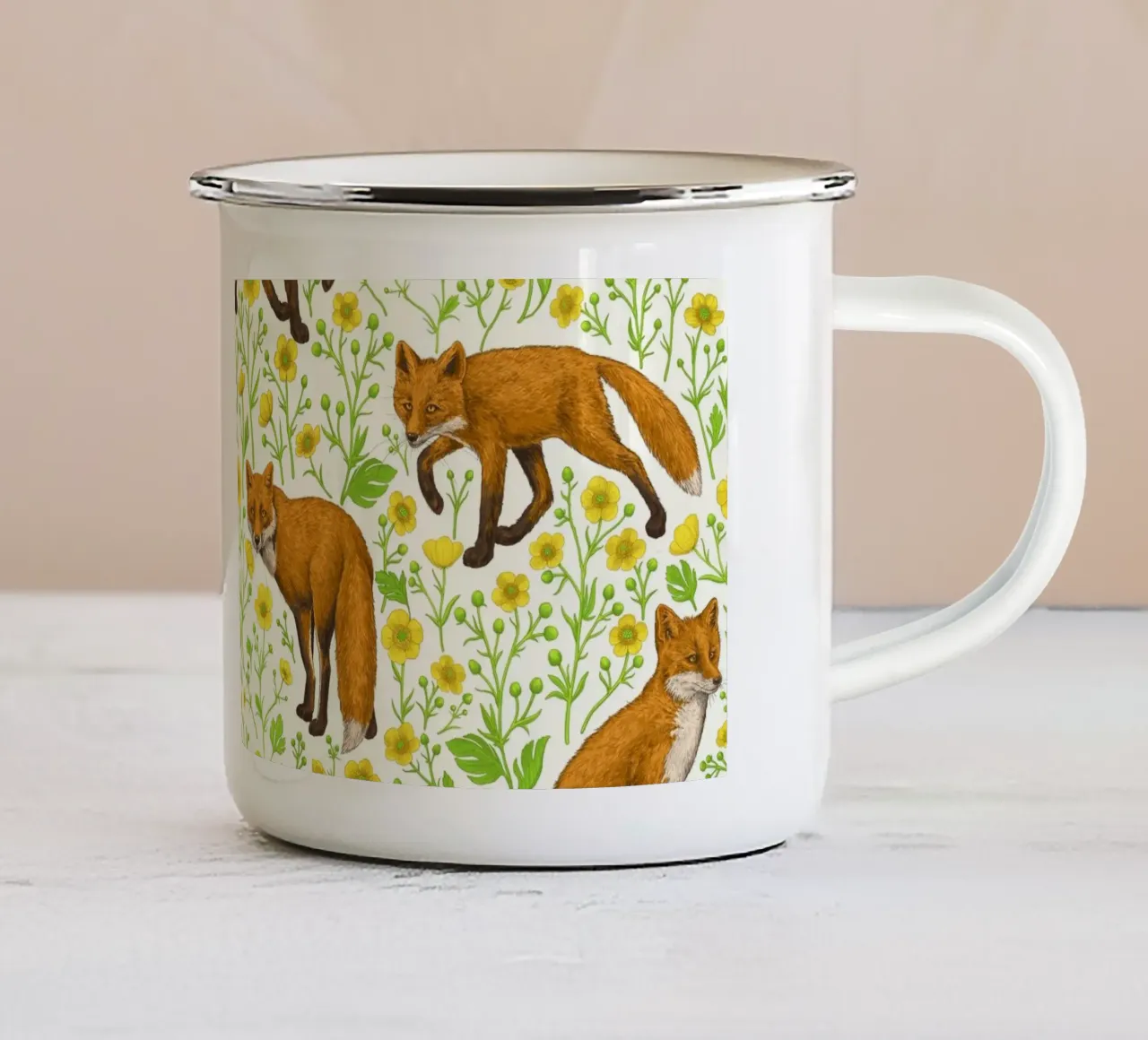 Zorros y ranúnculos taza de esmalte de Painted Nature