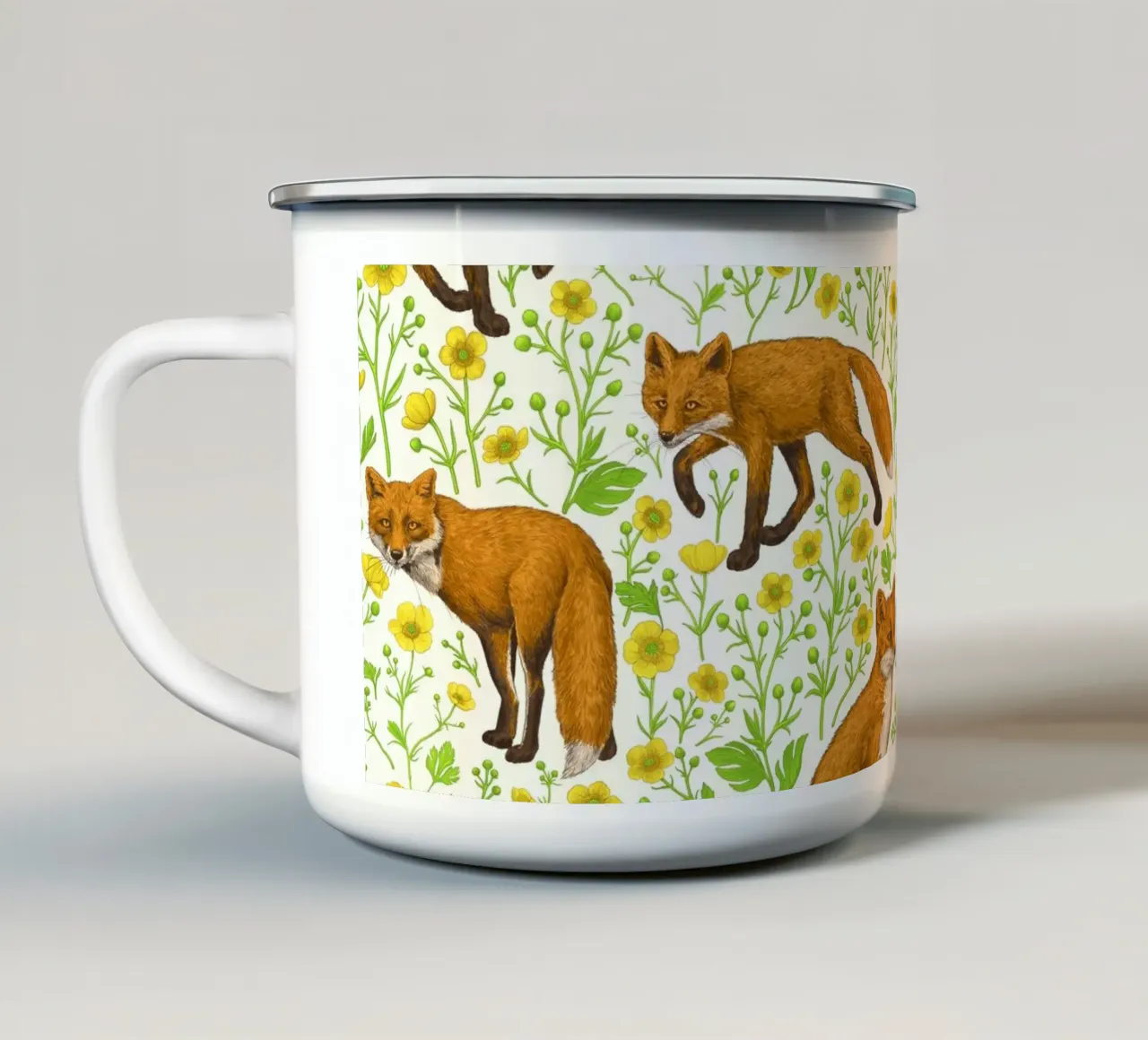 Zorros y ranúnculos taza de esmalte de Painted Nature