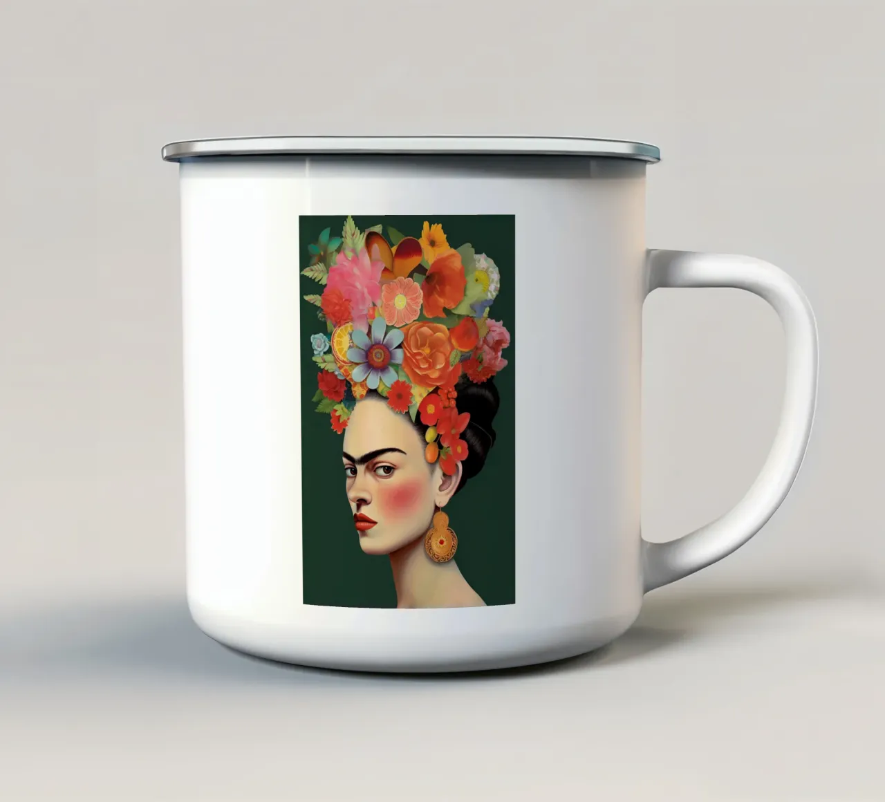 Composizioni floreali Frida Kahlo tazza in smalto da Carinaprint