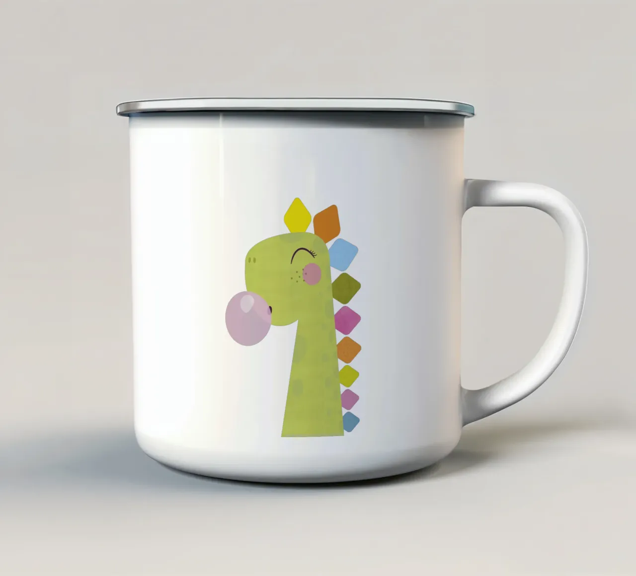 Dino giocoso che soffia la gomma da masticare tazza in smalto da JaySan Studio