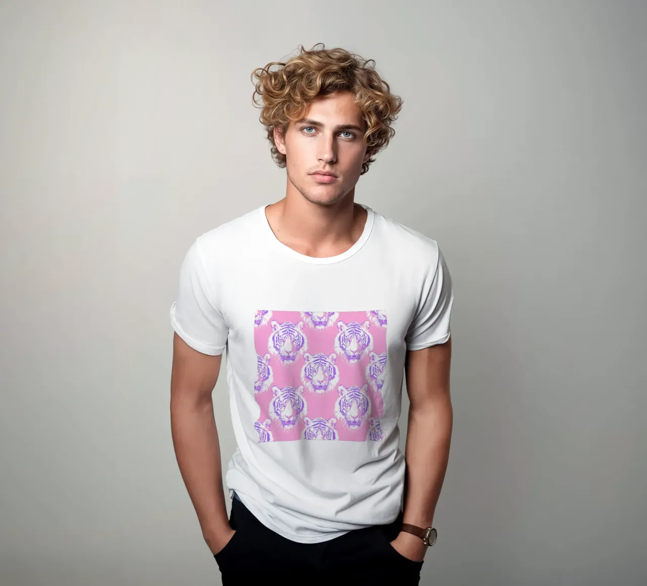 Bianco Tigre Rosa Ghepardo Rosa Leopardo Animale 90s Y2K Preppy t-shirt da Gentle Echoes Art