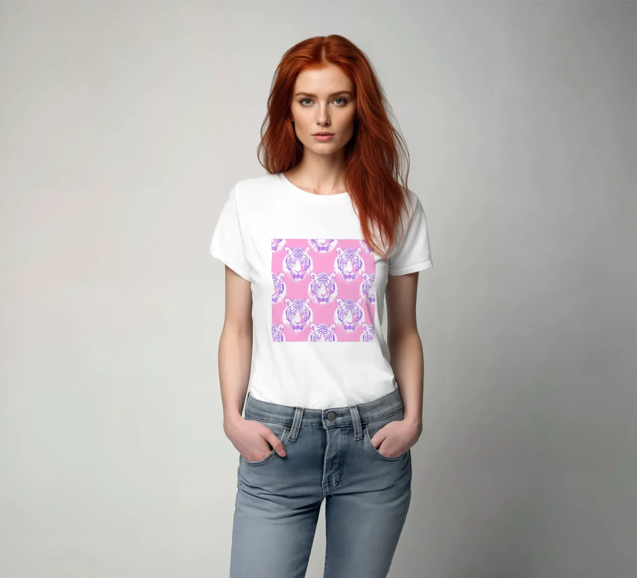 Bianco Tigre Rosa Ghepardo Rosa Leopardo Animale 90s Y2K Preppy t-shirt da Gentle Echoes Art
