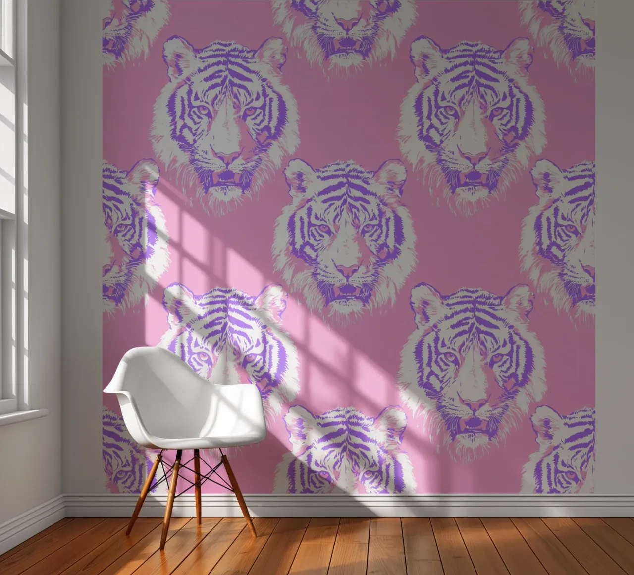 Weiß Tiger Rosa Gepard Rosa Leopard Tier 90s Y2K Preppy Fototapete von Gentle Echoes Art