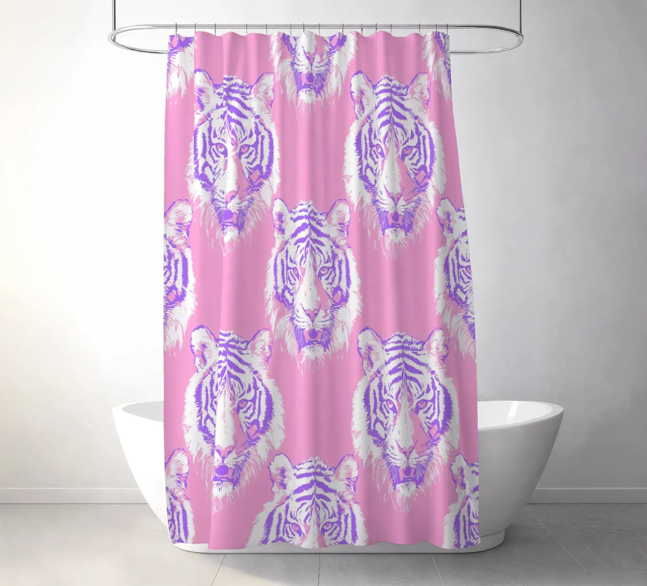 Bianco Tigre Rosa Ghepardo Rosa Leopardo Animale 90s Y2K Preppy tenda da doccia da Gentle Echoes Art