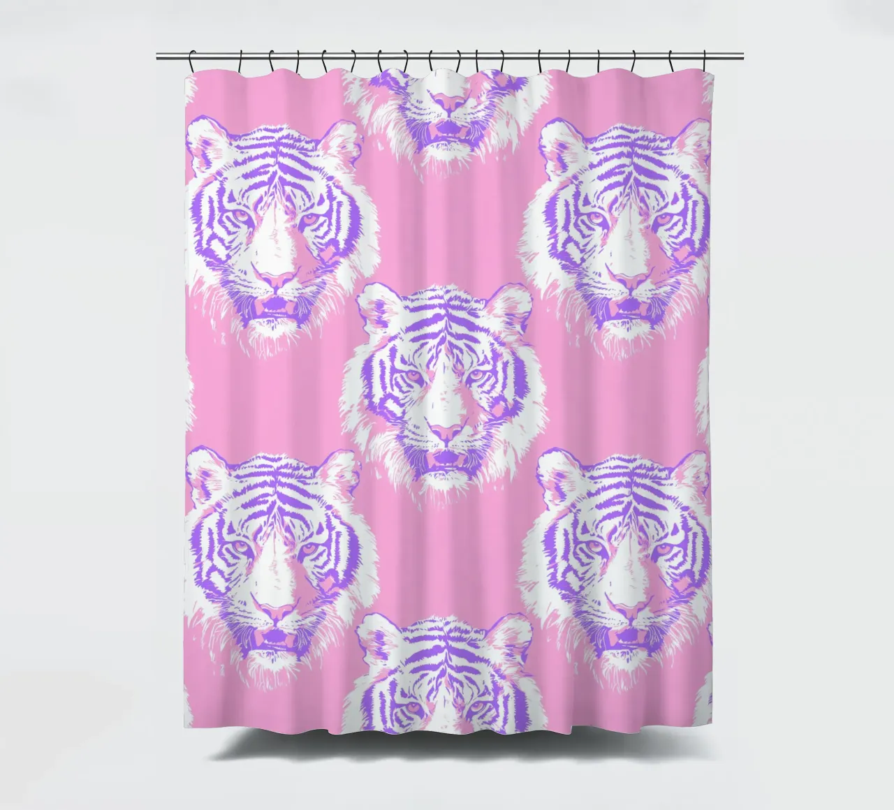 Bianco Tigre Rosa Ghepardo Rosa Leopardo Animale 90s Y2K Preppy tenda da doccia da Gentle Echoes Art