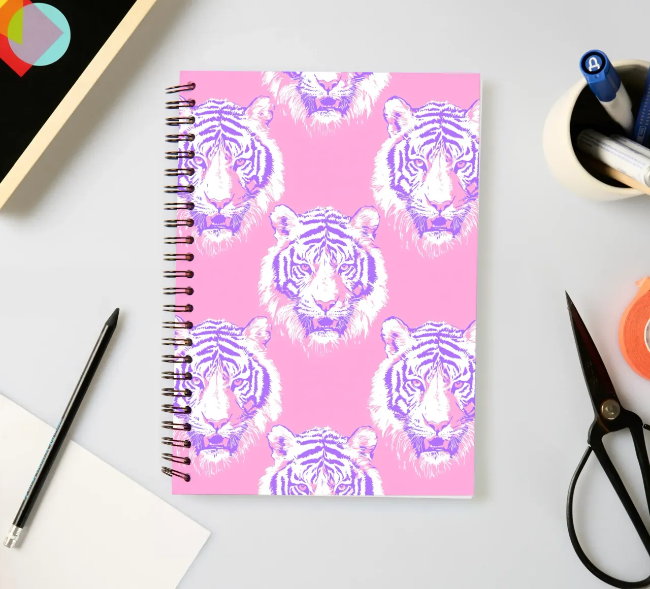 White Tiger Pink Cheetah Pink Leopard Animal 90s Y2K Preppy spiral notebook by Gentle Echoes Art