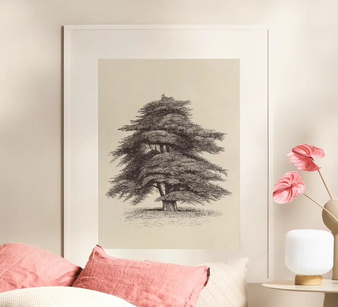 Cedar of Lebanon Tree Sketch poster con telaio in legno da apoloprints