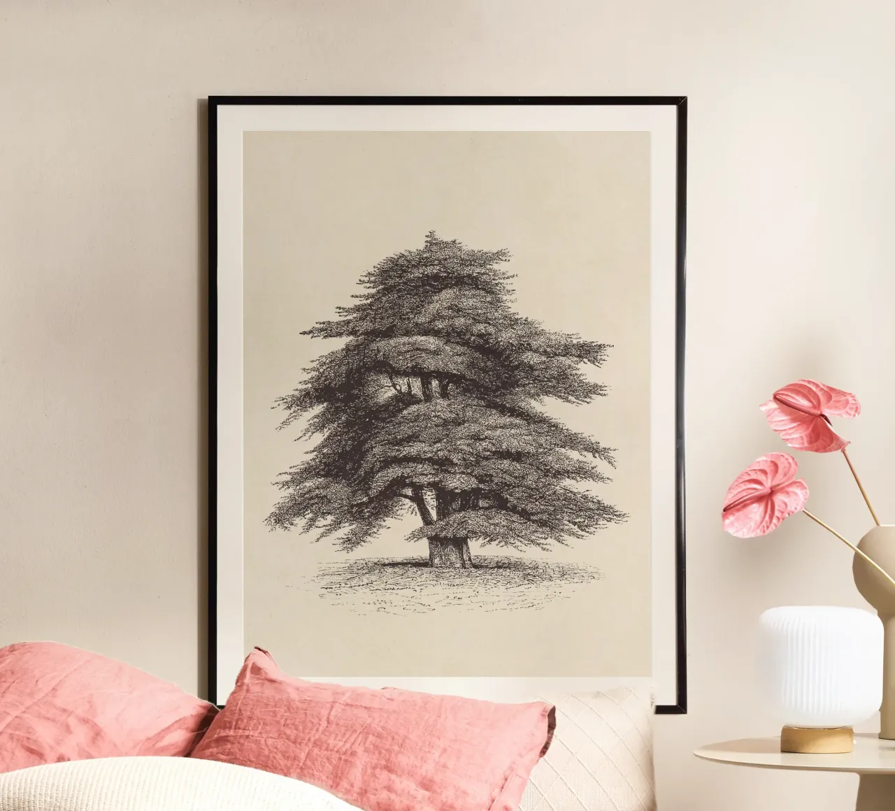 Cedar of Lebanon Tree Sketch poster con telaio in legno da apoloprints