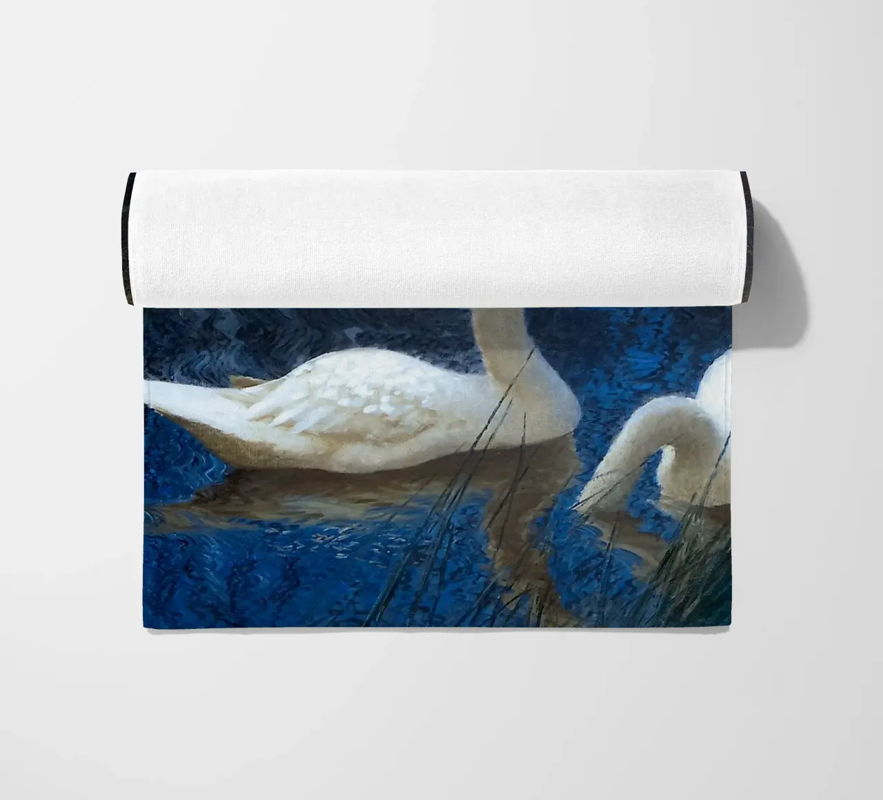 White swans beach towel by apoloprints