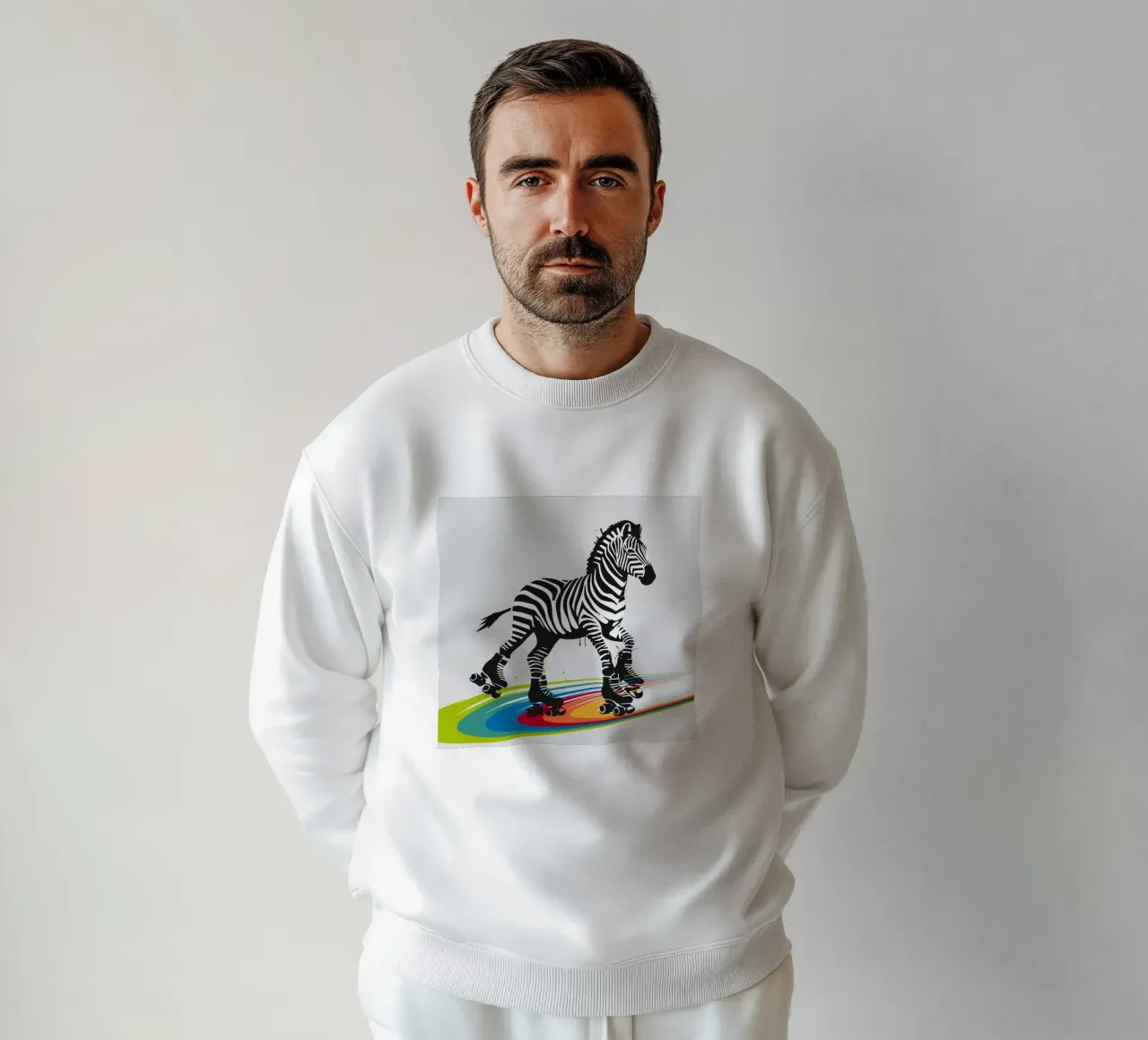 Roller skate zebra in stencil style sweatshirt by namosh