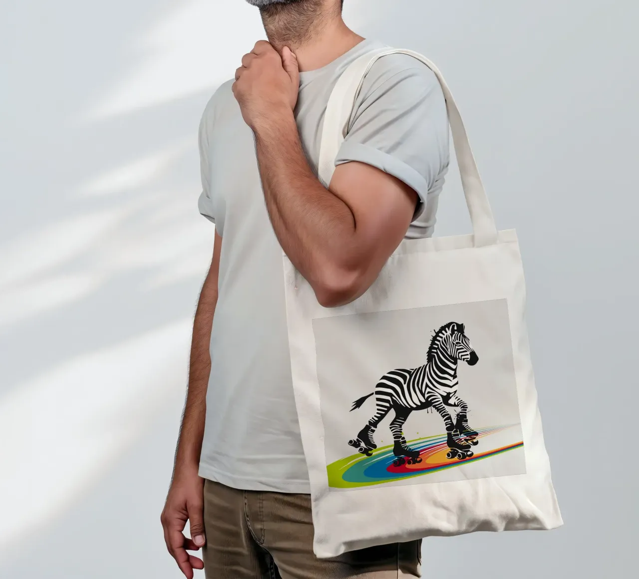 Zebra con pattini a rotelle in stile stencil borsa in juta da namosh
