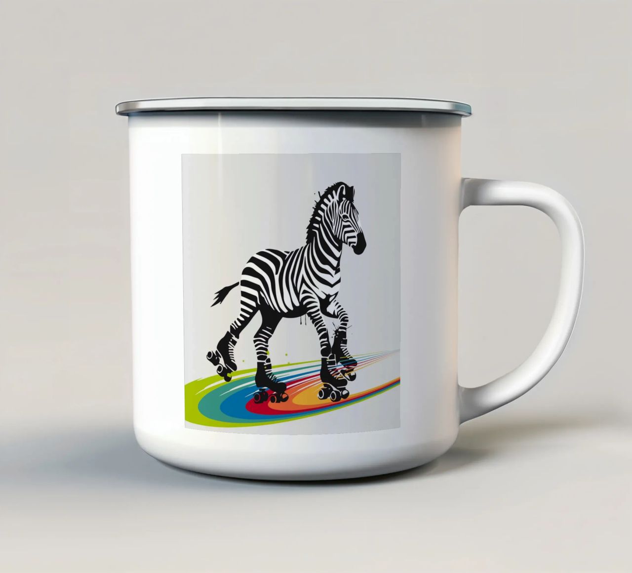 Zebra con pattini a rotelle in stile stencil tazza in smalto da namosh