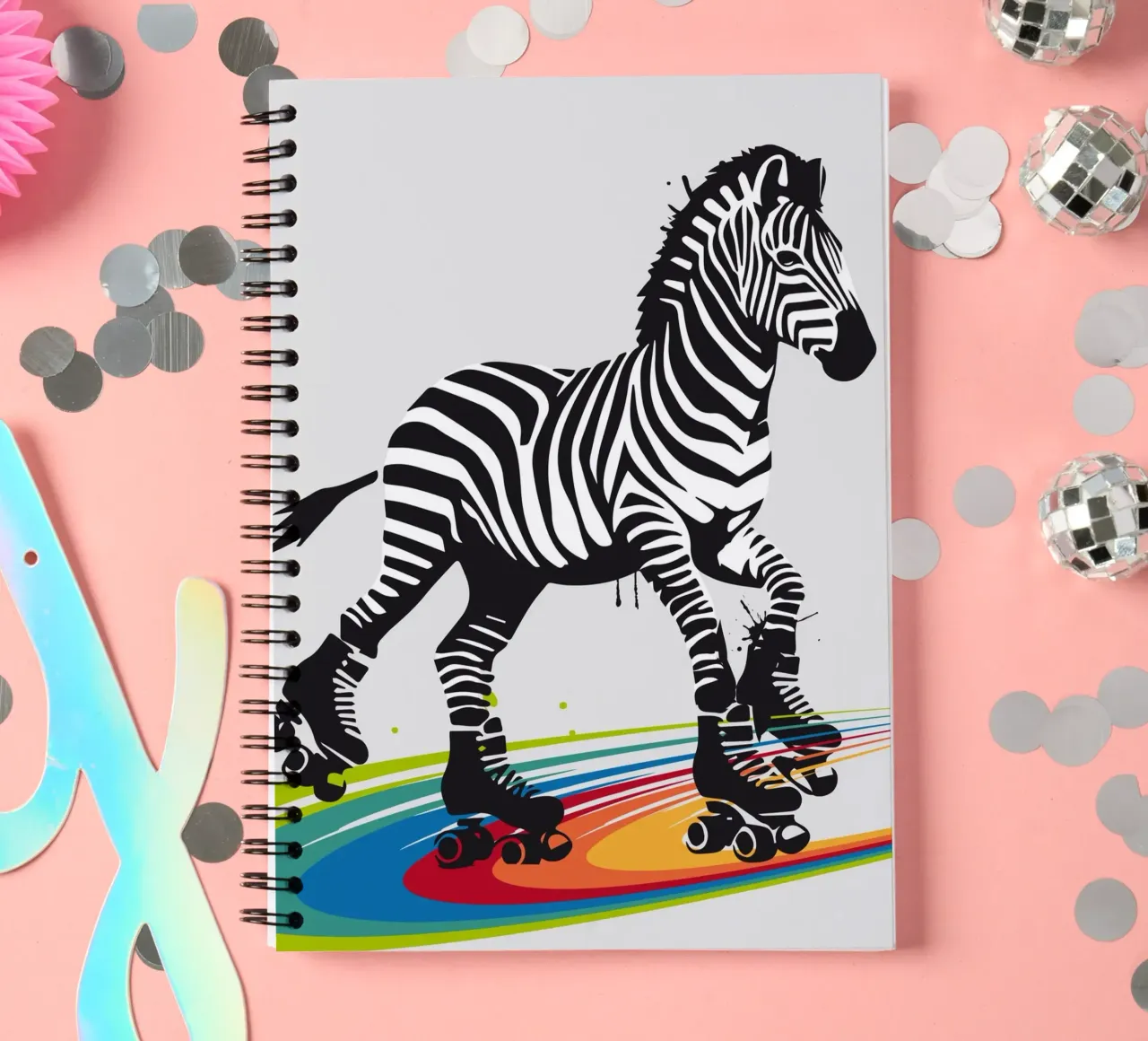 Roller skate zebra in stencil style spiral notebook by namosh