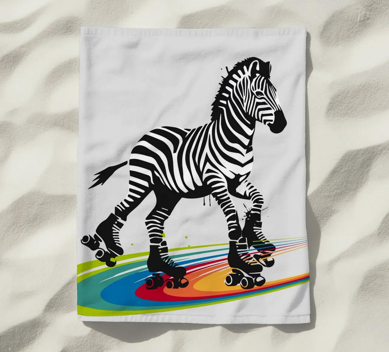 Zebra con pattini a rotelle in stile stencil telo mare da namosh