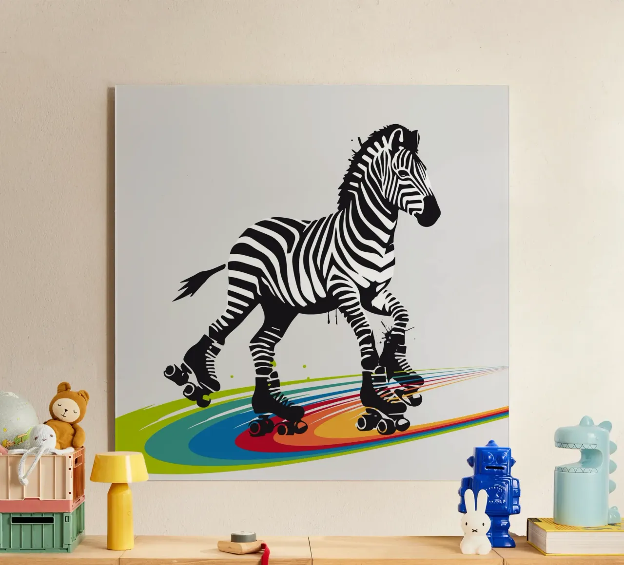 Zebra con pattini a rotelle in stile stencil plexiglass da namosh