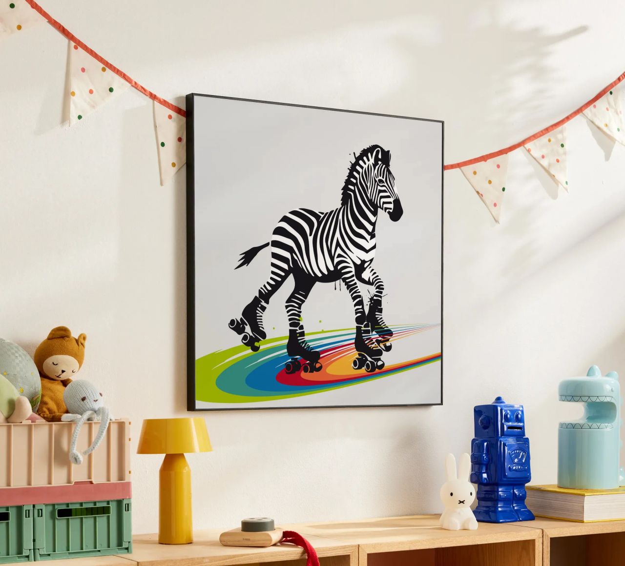 Zebra con pattini a rotelle in stile stencil alluminio dibond da namosh