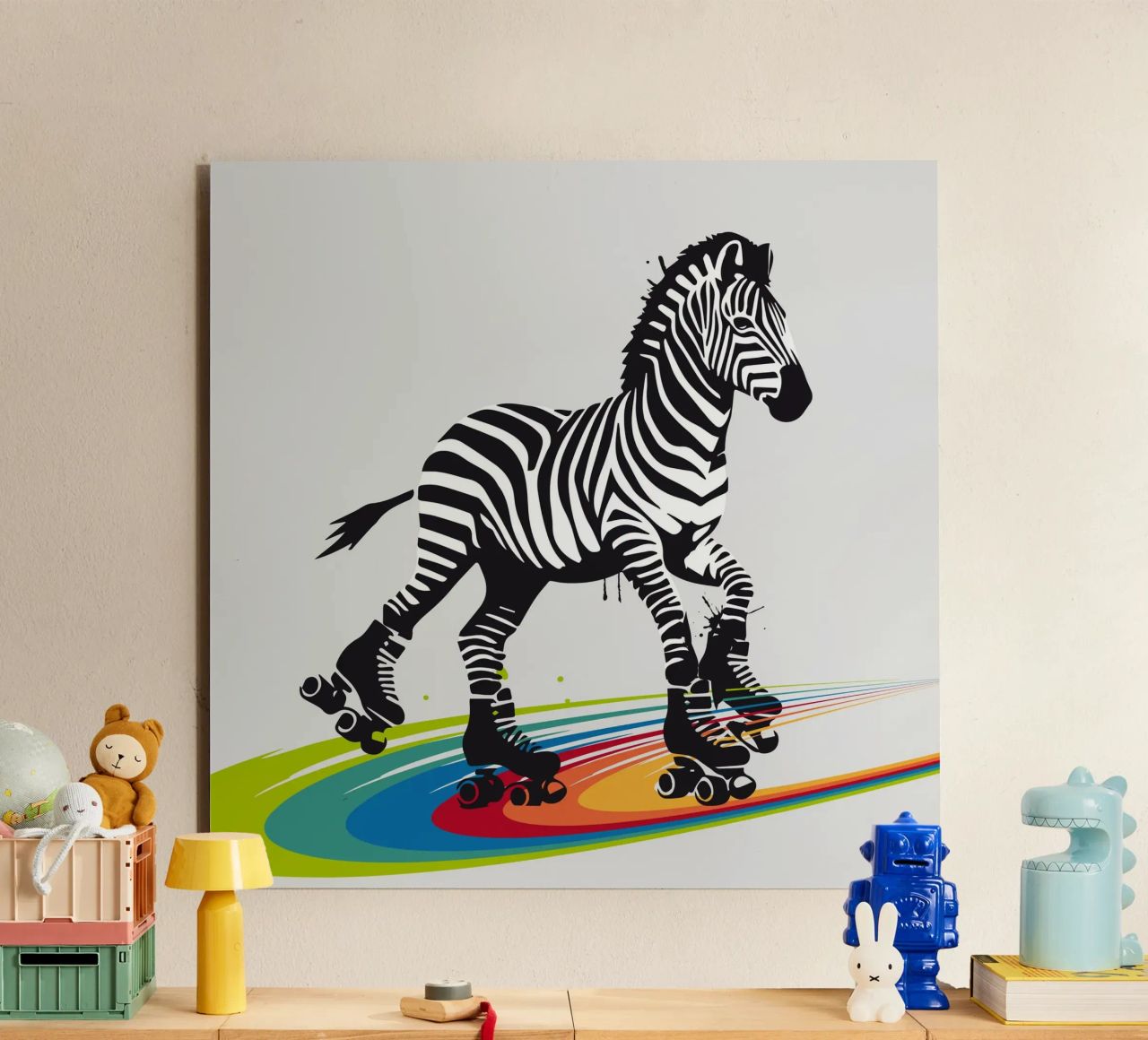 Zebra con pattini a rotelle in stile stencil alluminio dibond da namosh
