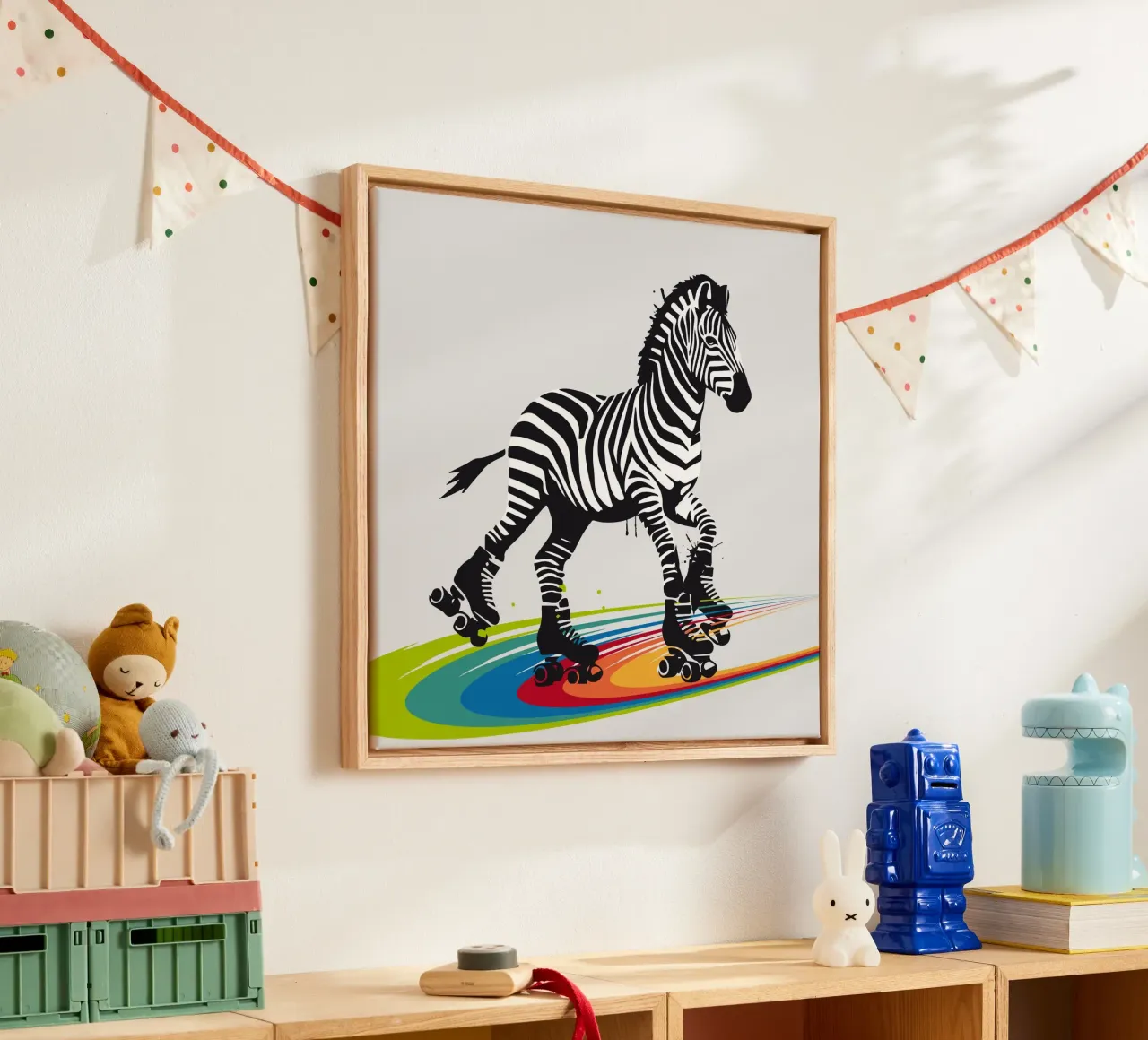 Zèbre à patins à roulettes style stencil toile de namosh