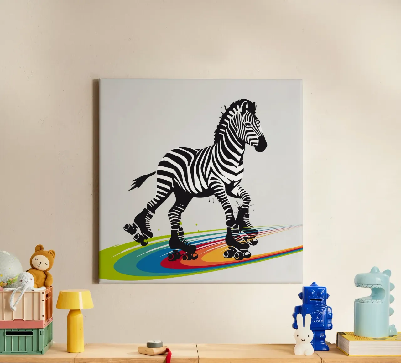 Zèbre à patins à roulettes style stencil toile de namosh
