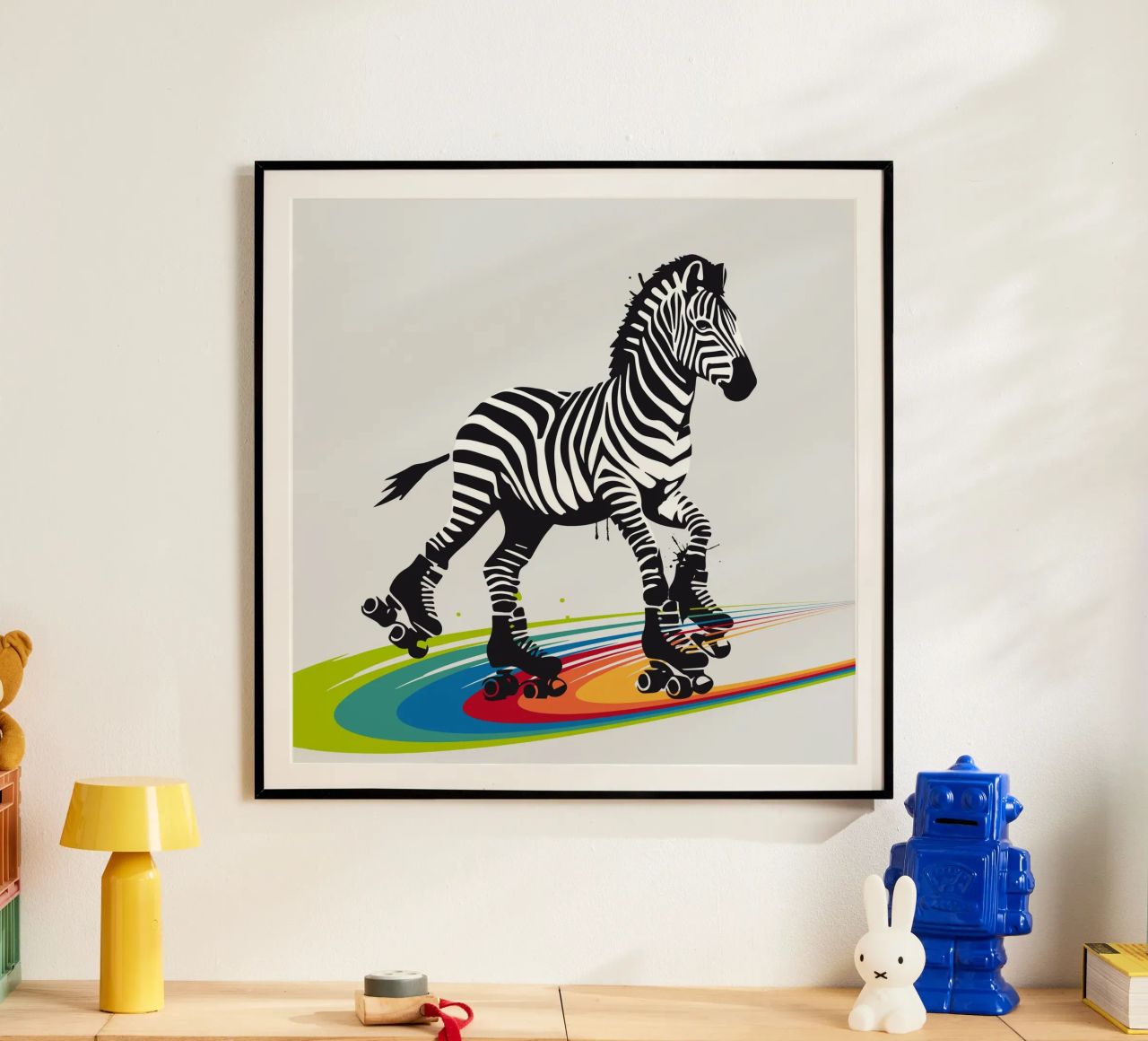 Zebra con pattini a rotelle in stile stencil carta hahnemühle da namosh