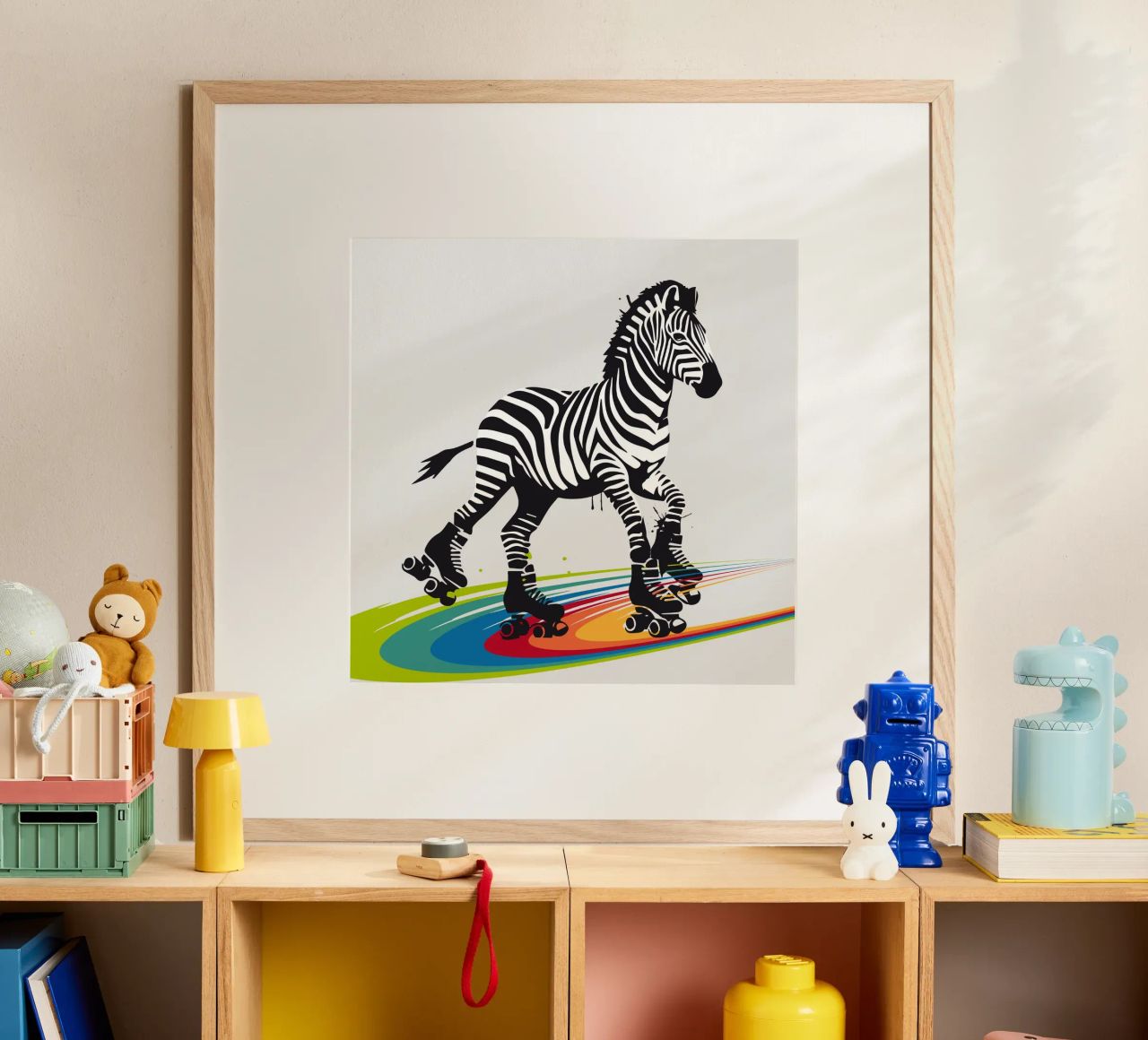 Zebra con pattini a rotelle in stile stencil carta hahnemühle da namosh