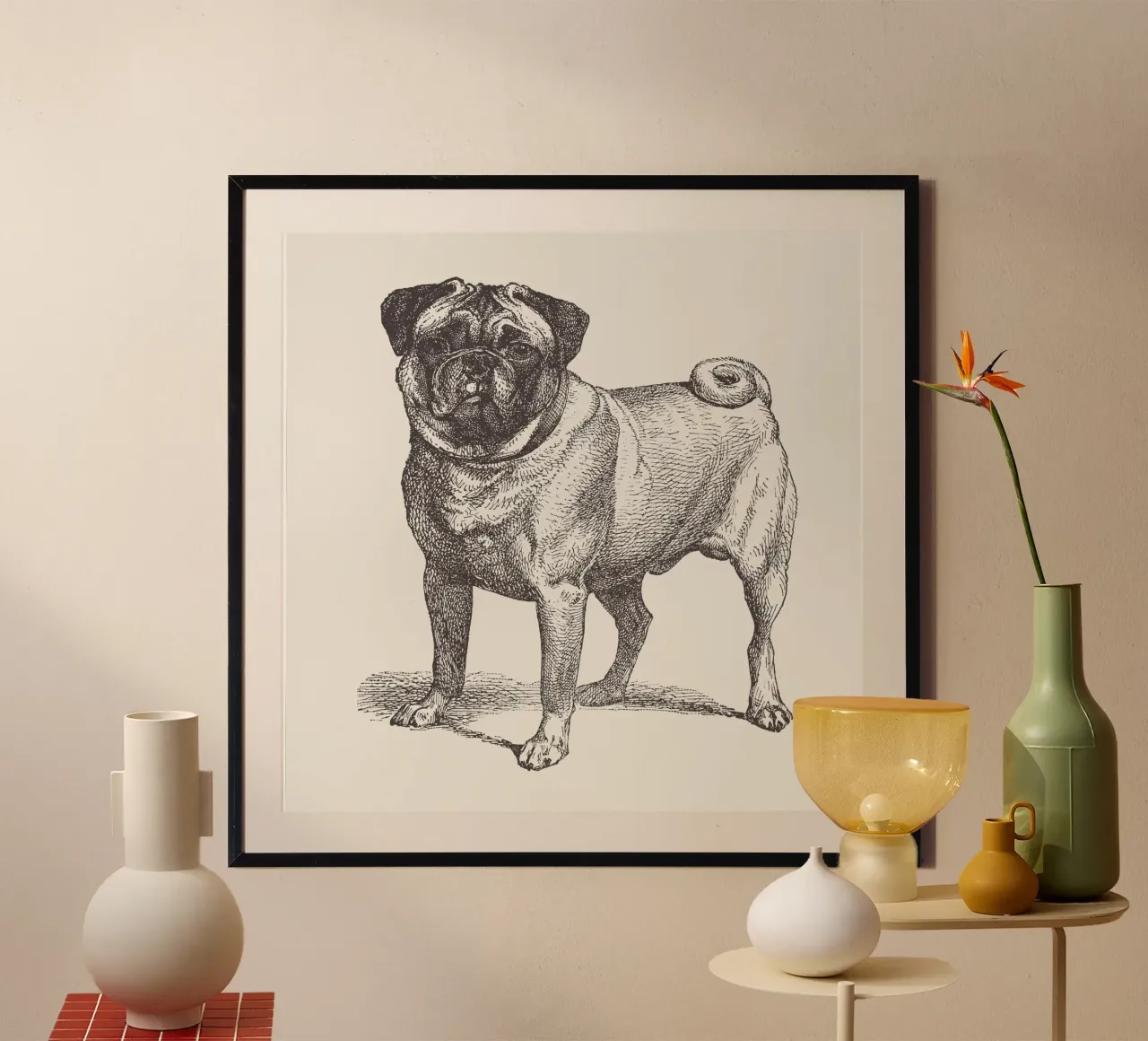 Pug Dog Sketch poster con telaio in legno da apoloprints