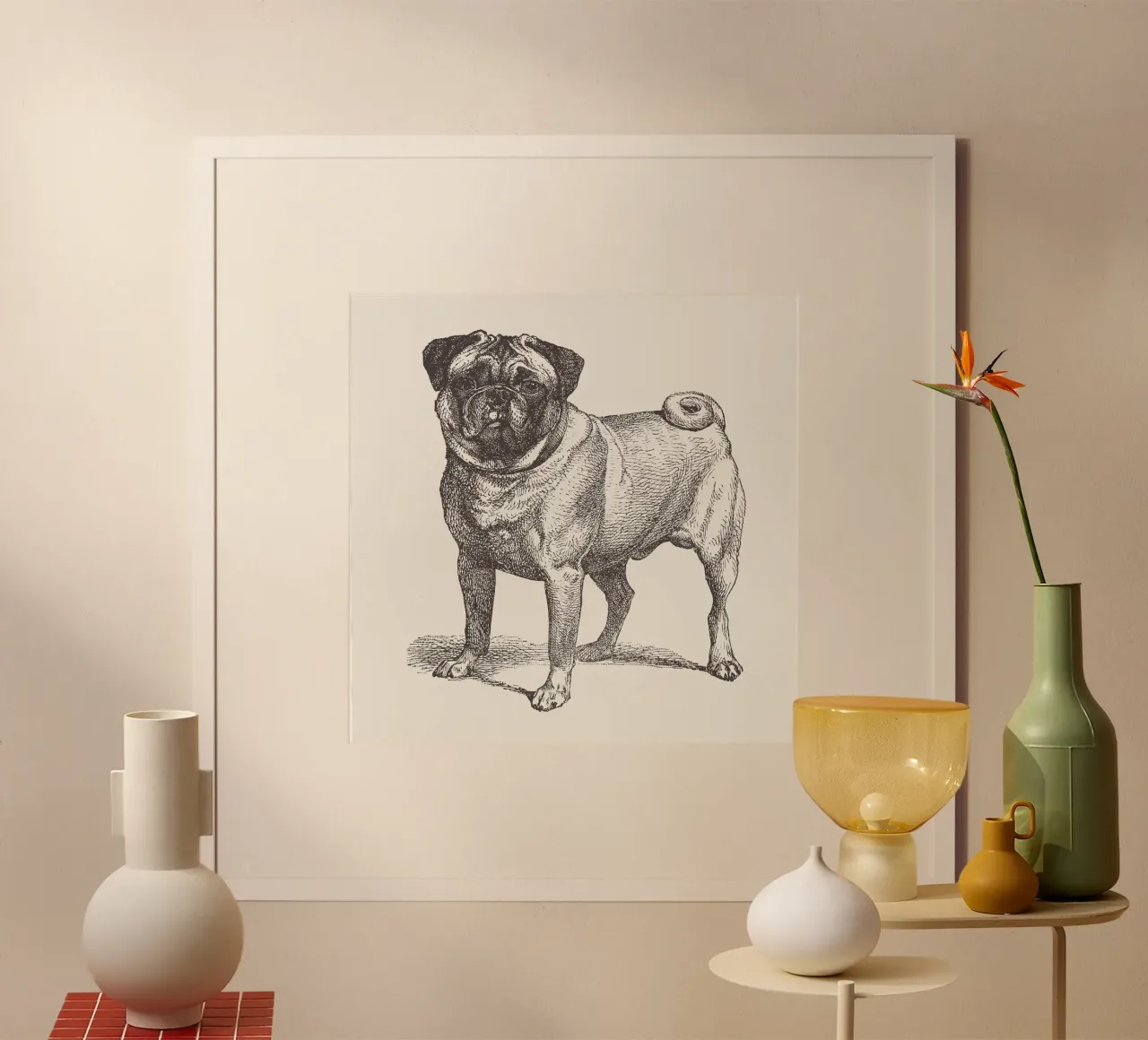 Pug Dog Sketch poster con telaio in legno da apoloprints